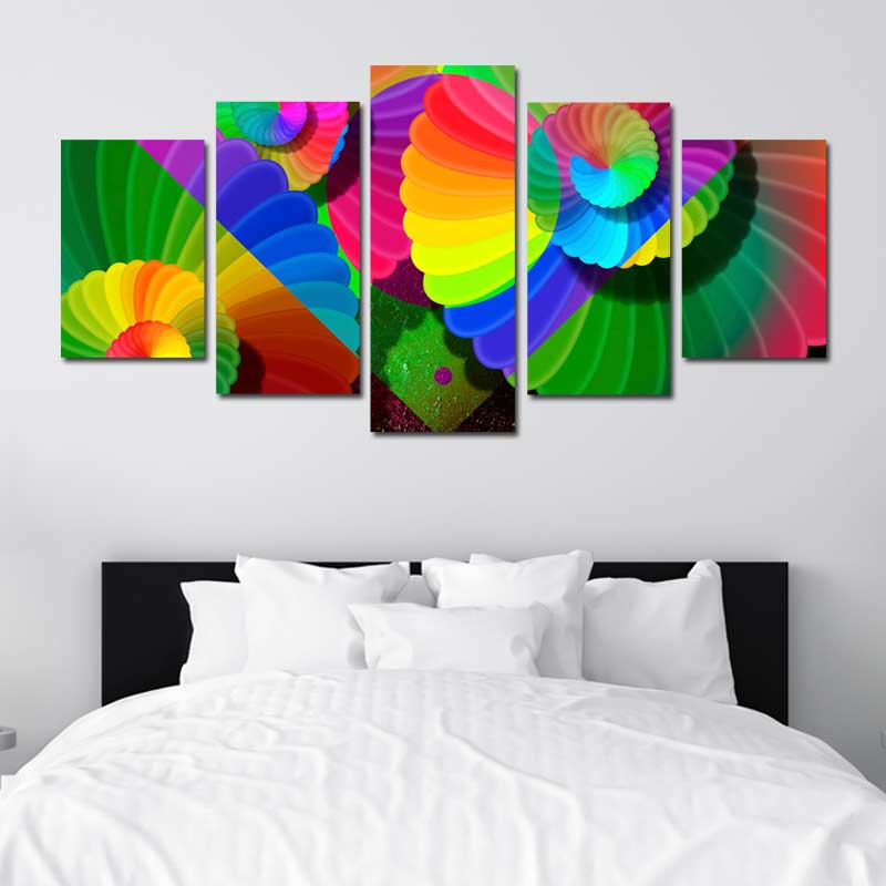Tableau Abstrait Couleur Vive en 5 panneaux