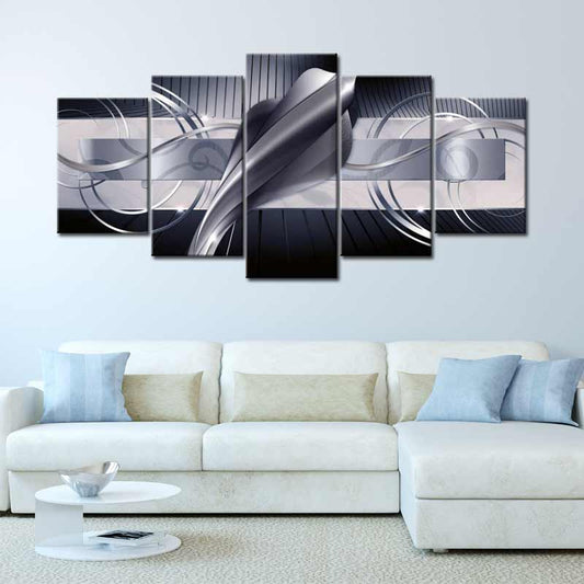 Tableau Abstrait Design Moderne Bleuté en 5 parties