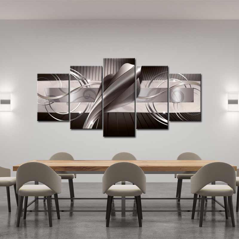 Tableau Décoratif Abstrait Design Moderne Gris en 5 panneaux