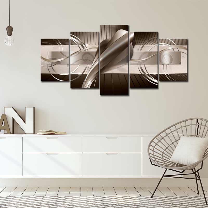 Tableau Abstrait Design Moderne Marron en 5 panneaux