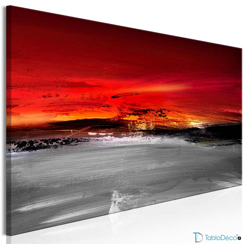 Tableau Abstrait sur toile rouge noir gris