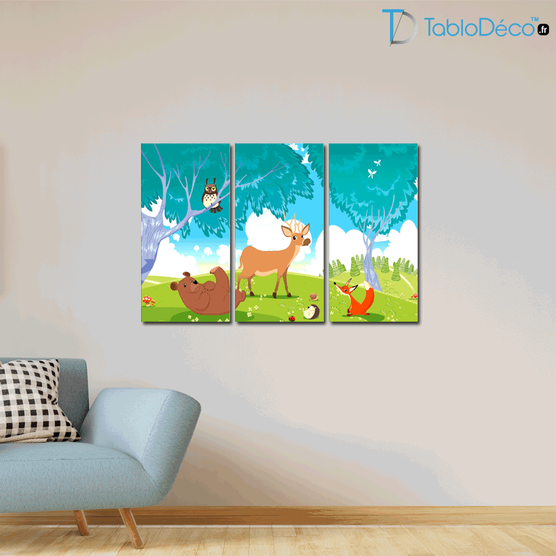 Tableau 3 panneaux Animaux pour Bébé - TabloDéco.fr