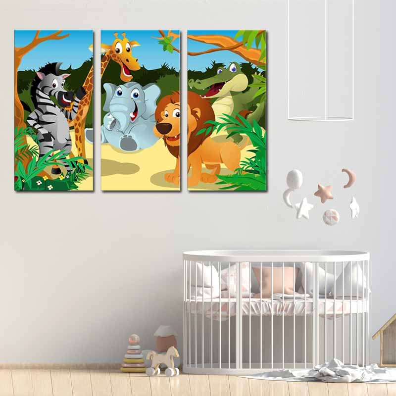 Tableau en 3 panneaux d'Animaux Rigolos