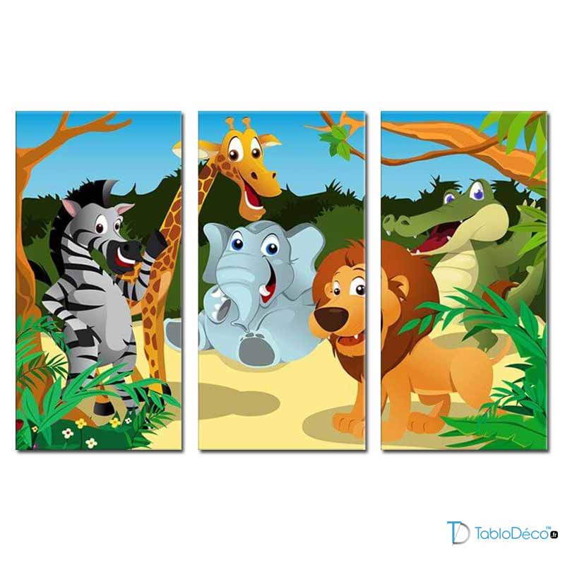 Tableau Triptyque Animaux Rigolos