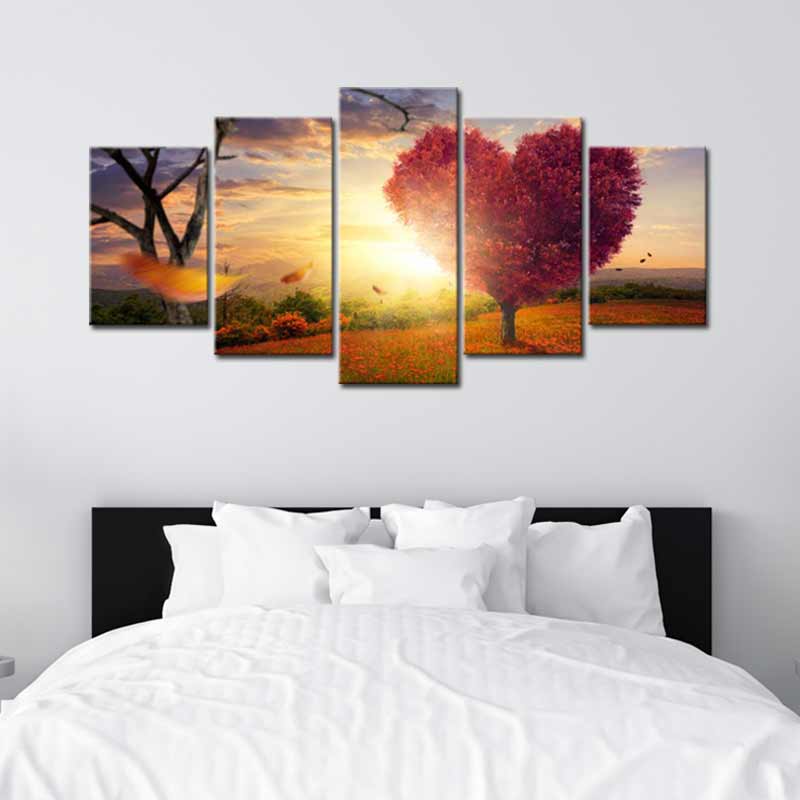 Tableau Arbre Cœur en 5 parties