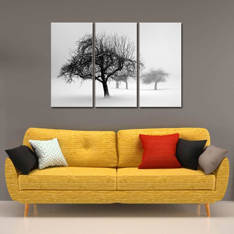 Tableau Arbre Noir et Blanc en 3 panneaux