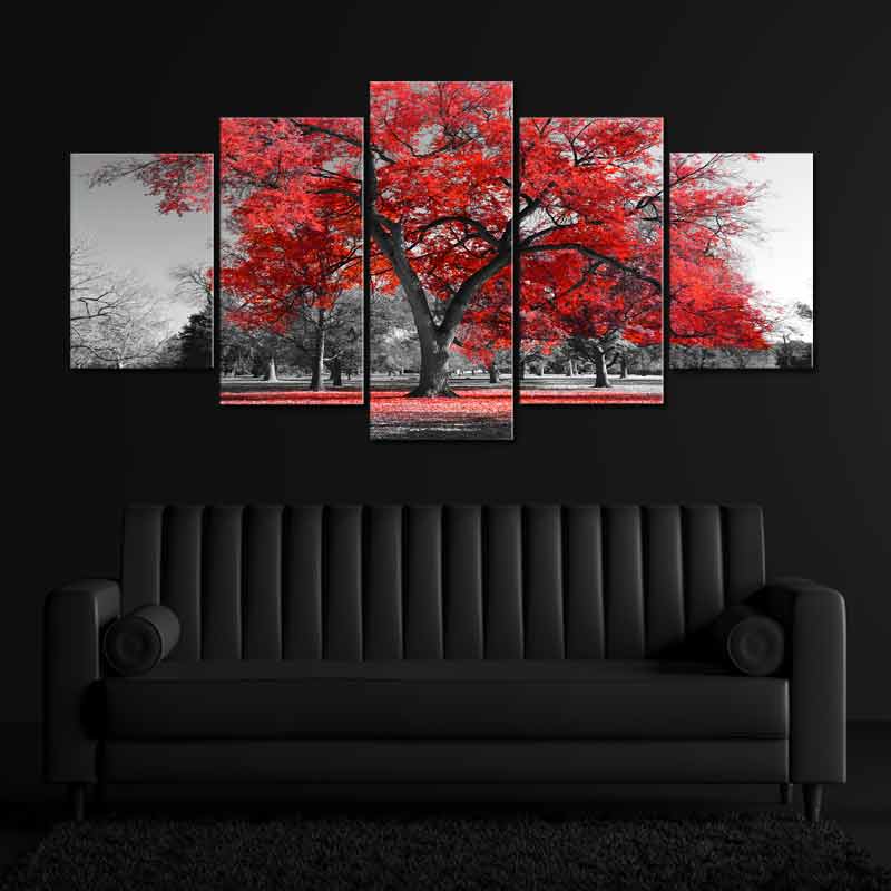 Tableau Arbre Rouge en 5 parties
