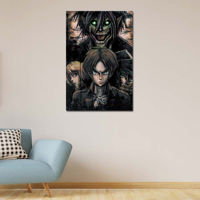 Tableau sur toile des personnages principaux du manga l'Attaque des Titans