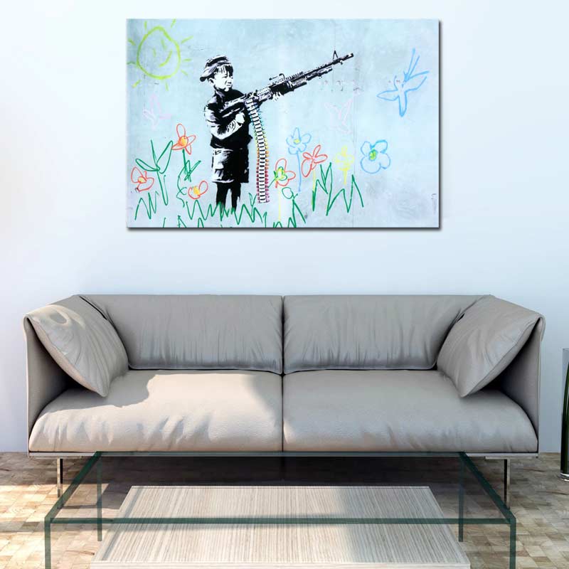 Tableau Banksy Garçon avec une arme