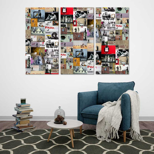 Toile décorative de Banksy en 3 parties - TabloDéco.fr