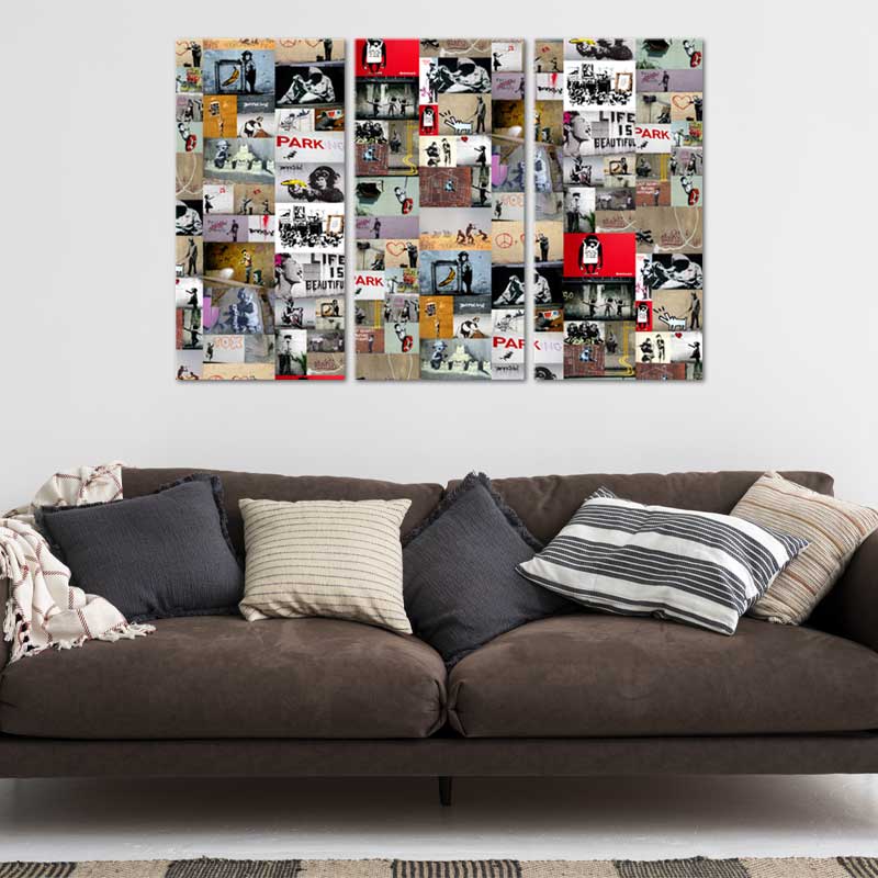 Tableau Banksy en 3 parties - TabloDéco.fr