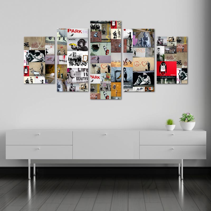 Toile décorative Banksy en 5 parties - TabloDéco.fr
