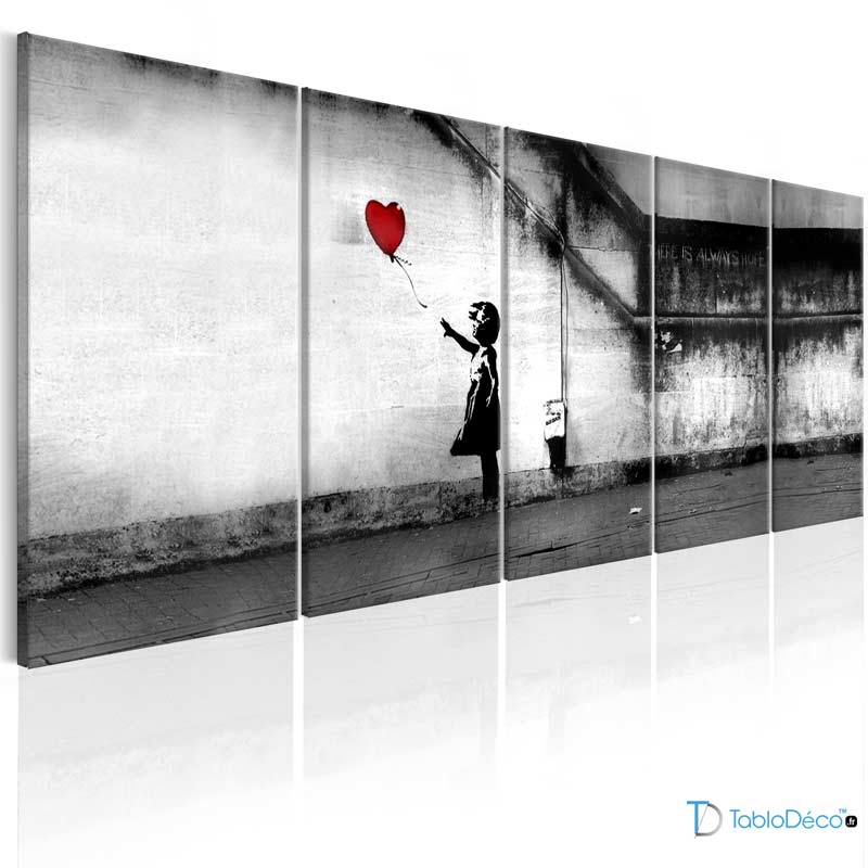 Tableau Banksy La Petite fille au ballon en 5 panneaux