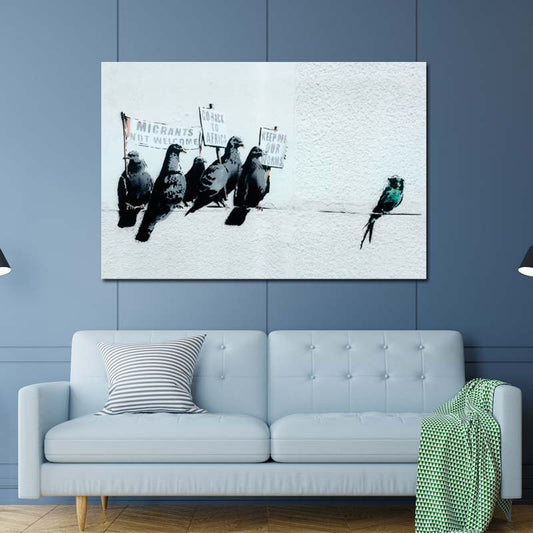 Tableau Banksy Hirondelle Migrants