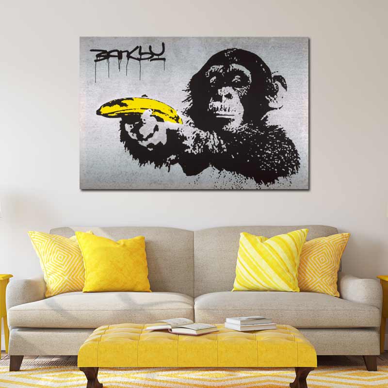 Tableau sur toile de Bansky Singe à la banane