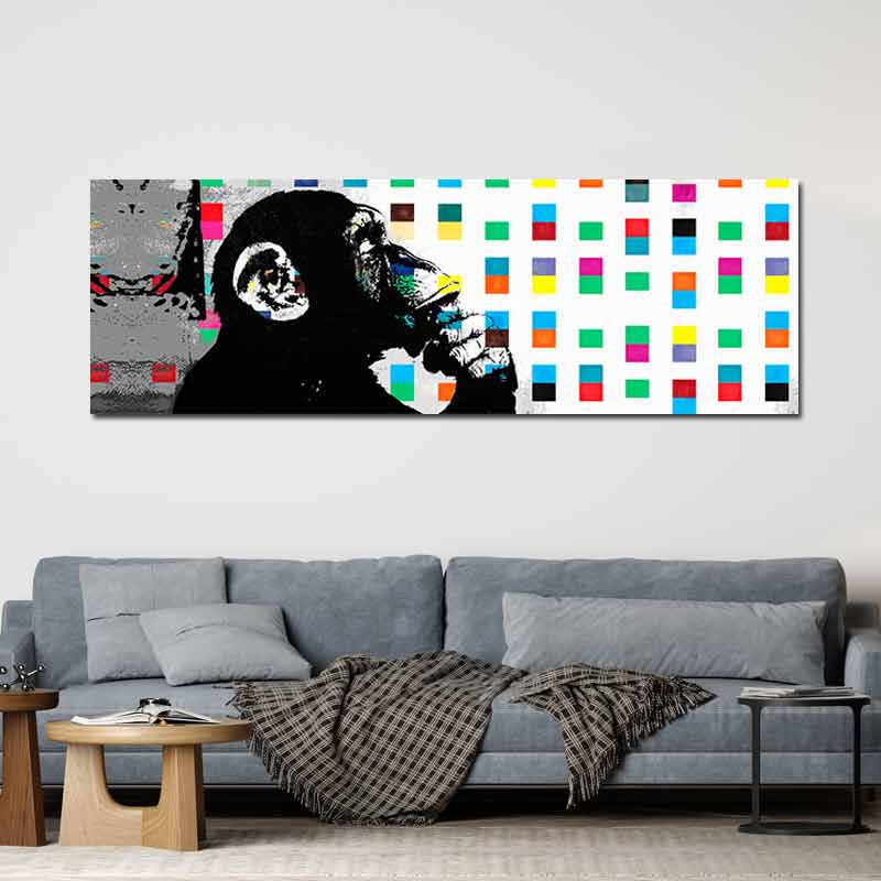 Toile imprimée Street Art Banksy Singe Multicolore