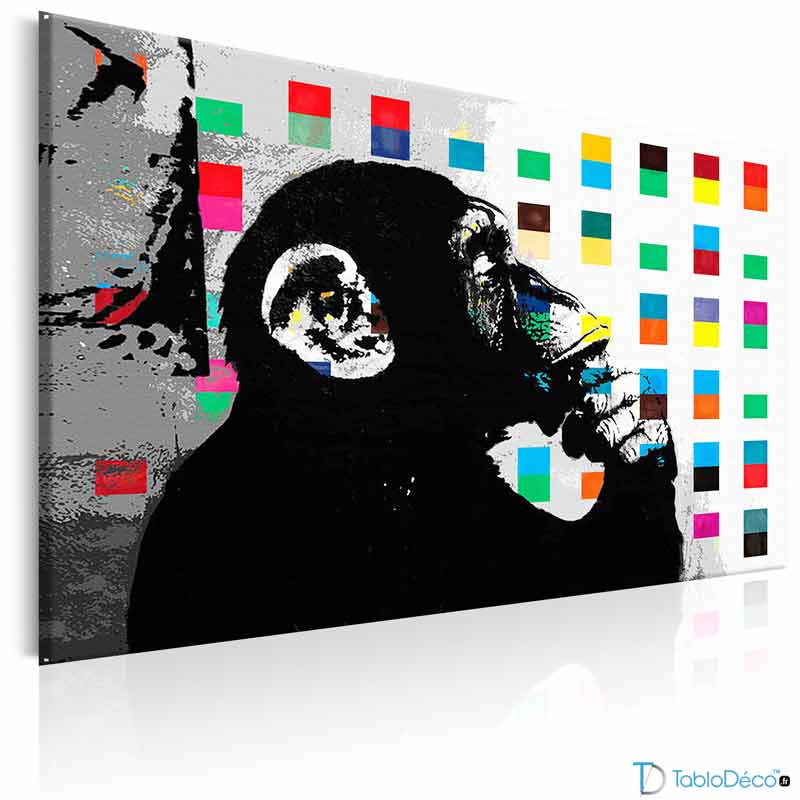 Acheter un Tableau Banksy Singe Penseur Coloré