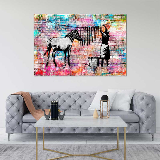 Tableau Banksy "Washing Zebra" Coloré - TabloDéco.fr