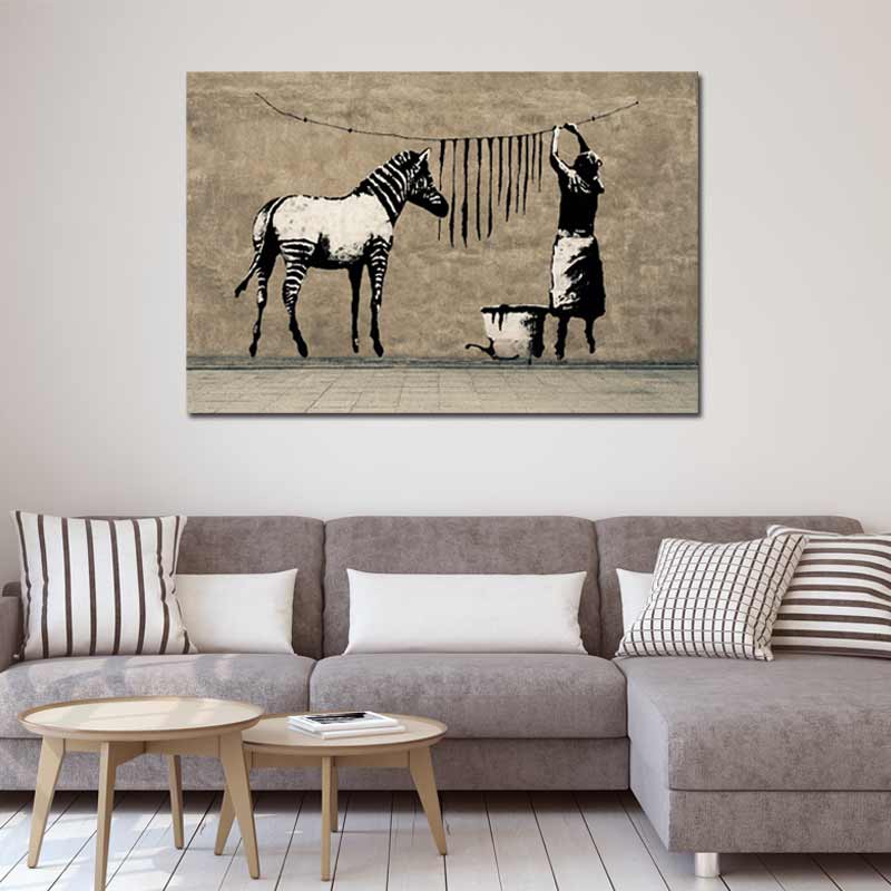 Tableau sur toile du Zèbre de l'œuvre de Banksy