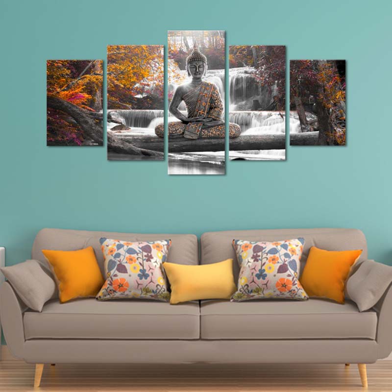 Toile décorative de Bouddha en 5 parties - TabloDéco.fr