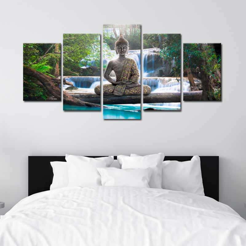 Tableau de décoration sur toile en 5 pièces d'un Bouddha - TabloDéco.fr
