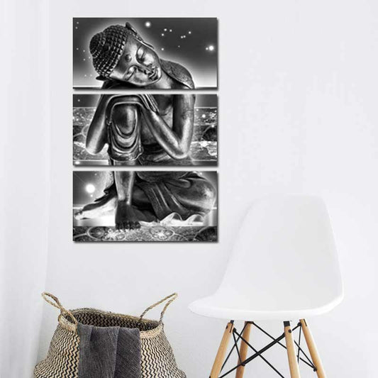 Tableau Triptyque Bouddha Argent