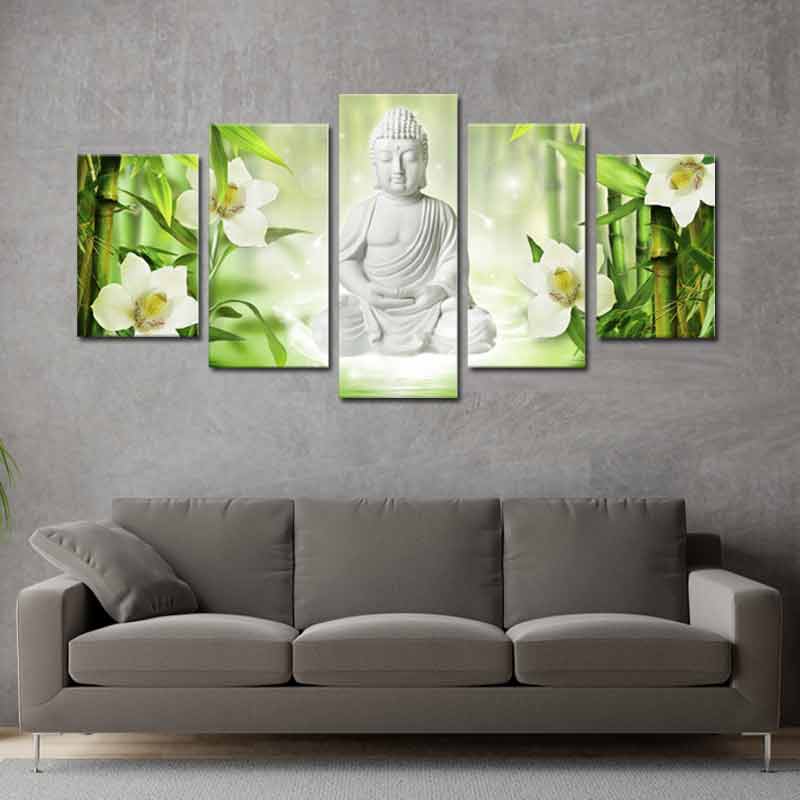 Toile Bouddha Blanc et Jasmin - TabloDéco.fr
