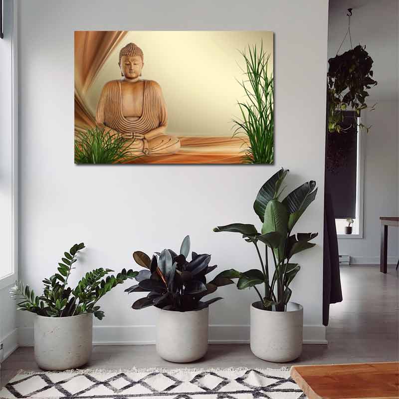 Toile imprimée d'un Bouddha en Bois - TabloDéco.fr