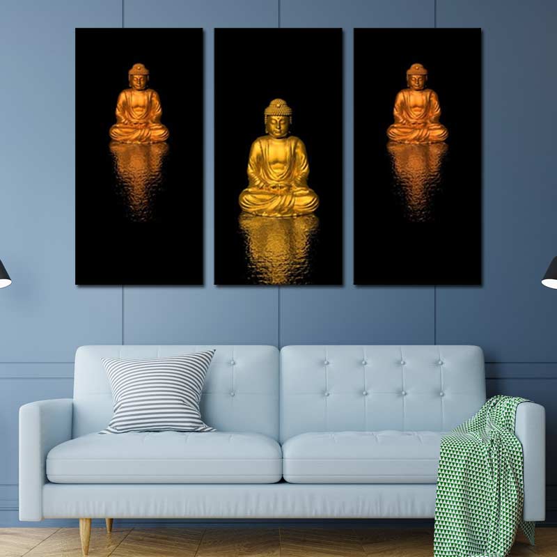 Triptyque Bouddha Noir et Or
