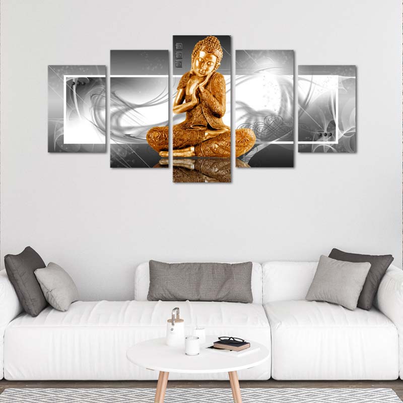 Tableau Bouddha Or en 5 parties - TabloDéco.fr