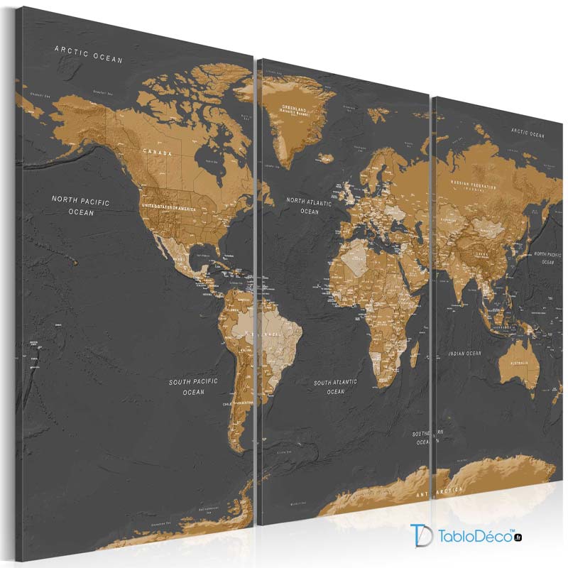 Acheter un Tableau Carte du Monde en 3 panneaux - TabloDéco.fr