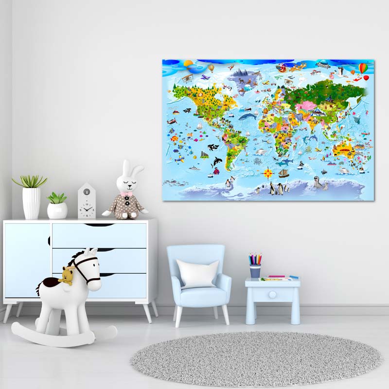 Tableau Carte du Monde Animaux pour Enfants - TabloDéco.fr