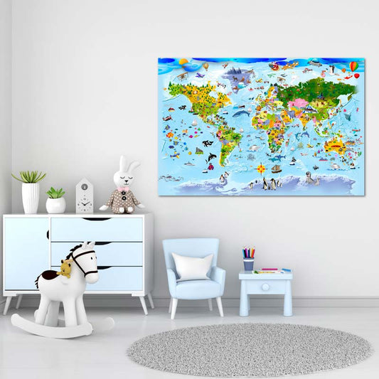 Tableau Carte du Monde Animaux pour Enfants - TabloDéco.fr