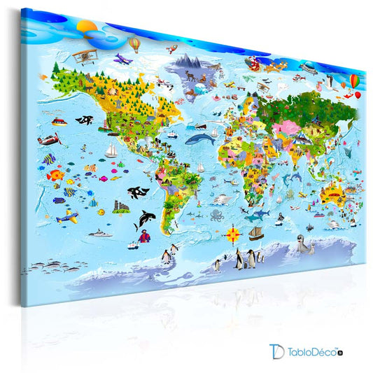 Acheter un Tableau Carte du Monde Animaux pour Enfants - TabloDéco.fr