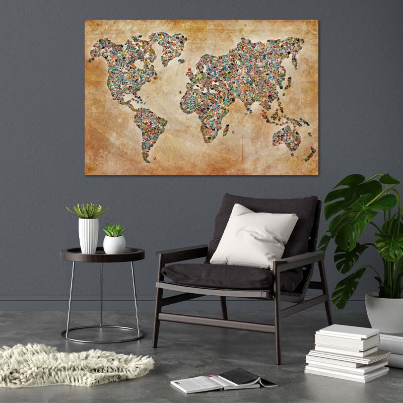 Toile décorative d'un Carte du Monde Carte Postale - TabloDéco.fr