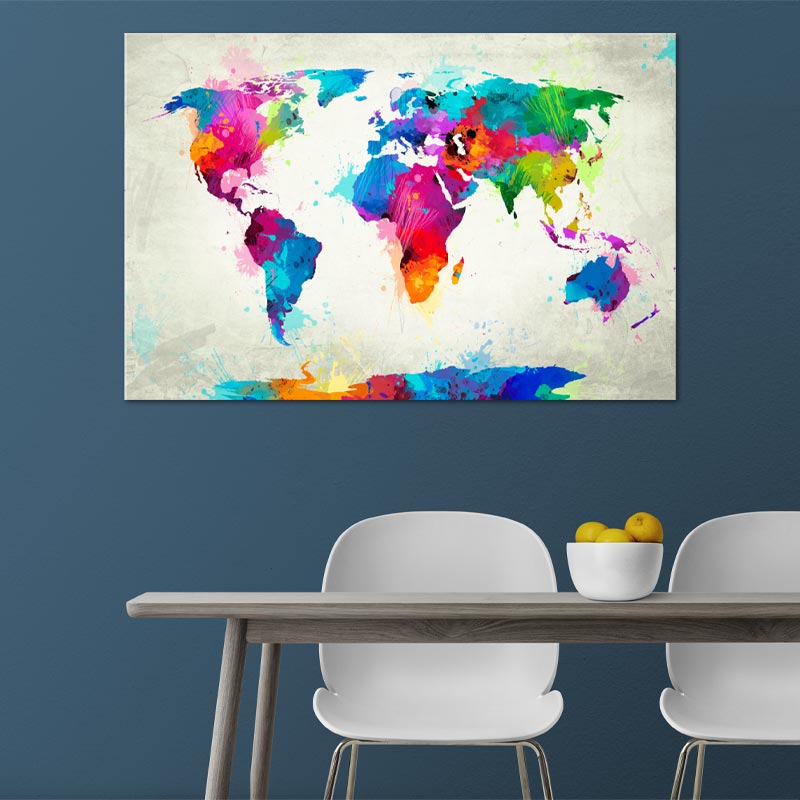 Tableau Carte du Monde Colorée sur Fond Blanc - TabloDéco.fr