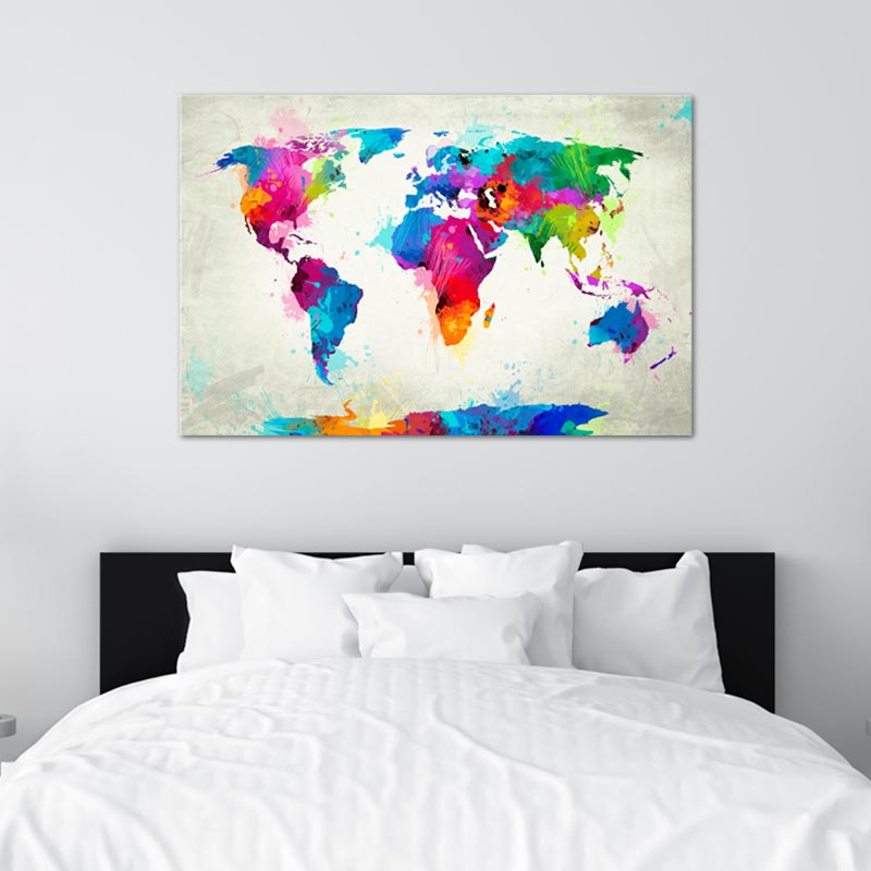 Toile de décoration d'une Carte du Monde Colorée sur Fond Blanc - TabloDéco.fr