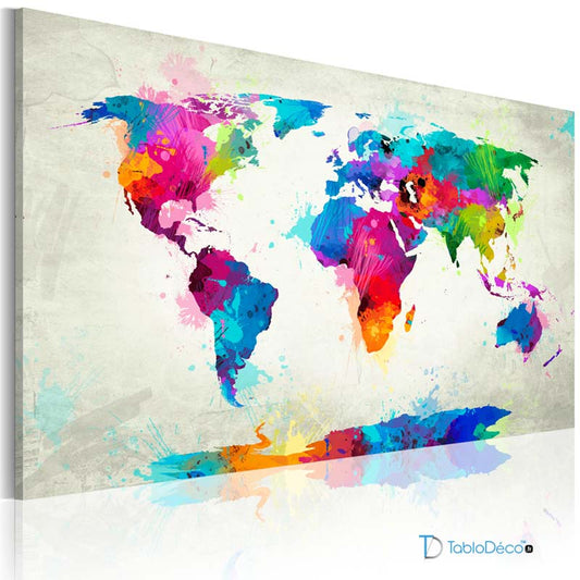 Acheter un Tableau Carte du Monde Colorée sur Fond Blanc - TabloDéco.fr