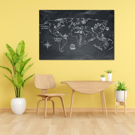 Tableau décoratif d'une Carte du Monde Craie - TabloDéco.fr