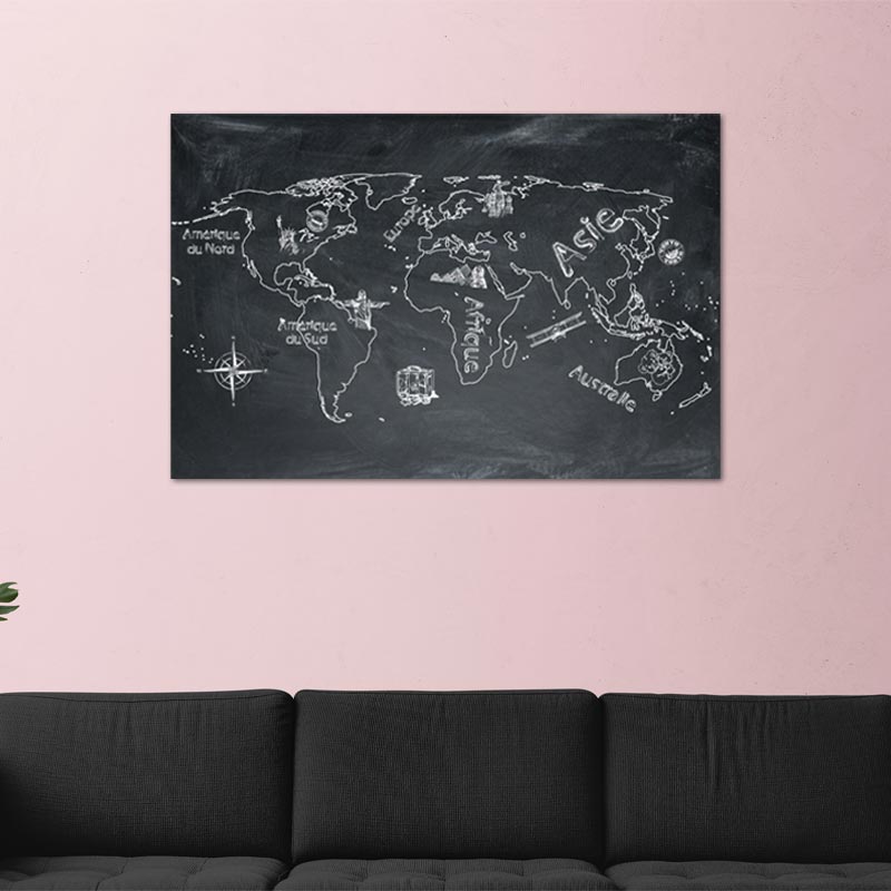 Toile imprimée d'une Carte du Monde style Craie - TabloDéco.fr