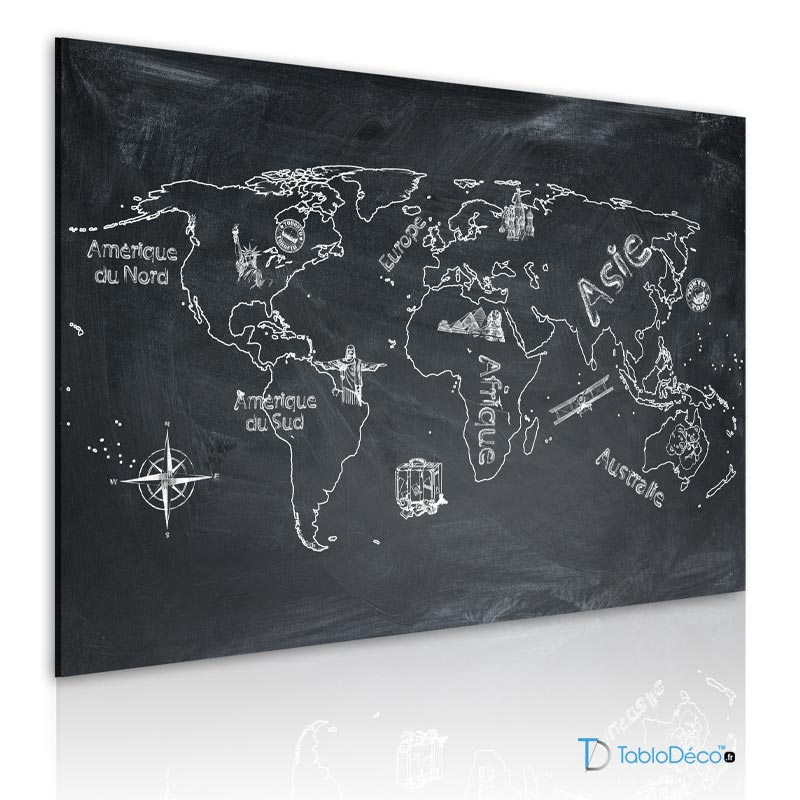 Acheter un Tableau Carte du Monde style Craie - TabloDéco.fr