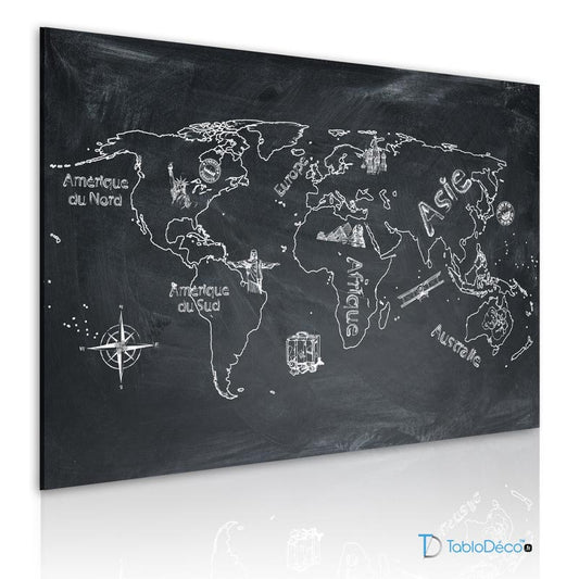 Acheter un Tableau Carte du Monde style Craie - TabloDéco.fr