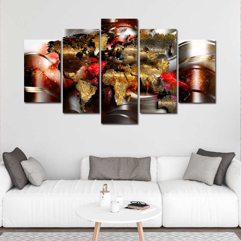 Tableau Carte du Monde Design en 5 panneaux
