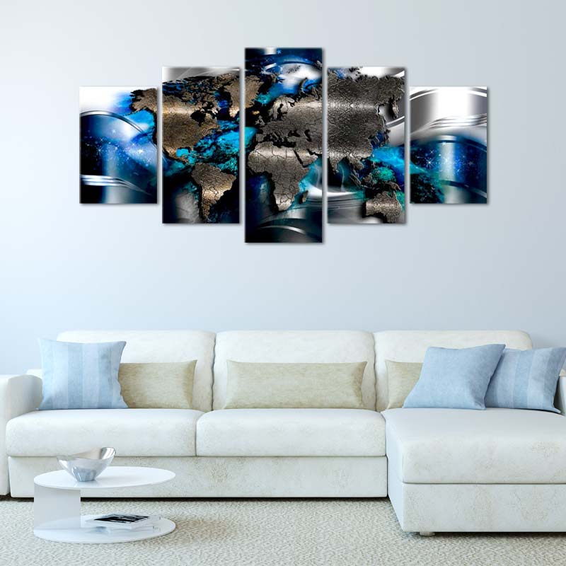Tableau de décoration Carte du Monde Design en 5 panneaux