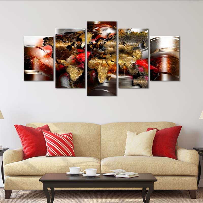Tableau sur toile d'une Carte du Monde Design en rouge