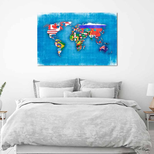 Tableau de décoration d'une Carte du Monde avec les Drapeaux des pays - TabloDéco.fr
