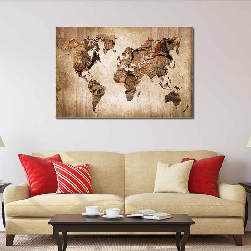 Tableau sur toile Carte du Monde bois - TabloDéco.fr