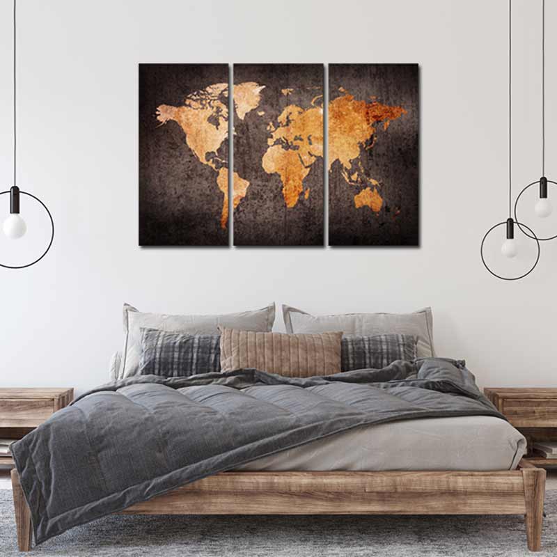 Tableau Carte du Monde Moderne en 3 parties