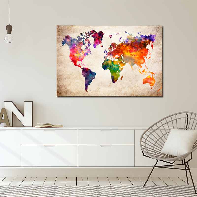 Tableau Carte du Monde Multicolore