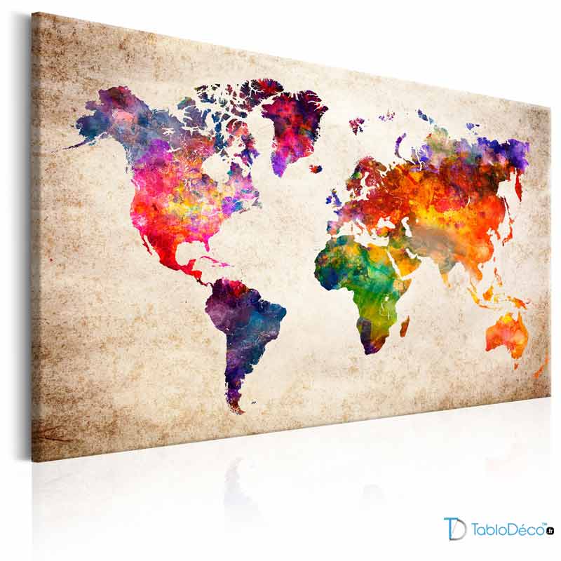 Tableau décoratif Carte du Monde Multicolore